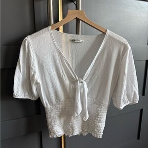 Abercrombie & Fitch Cream Tie-Front Blouse